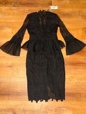 chinese dress ladies Bardot Remy Lace Mini Dress in Blue – TrenLend main image 1
